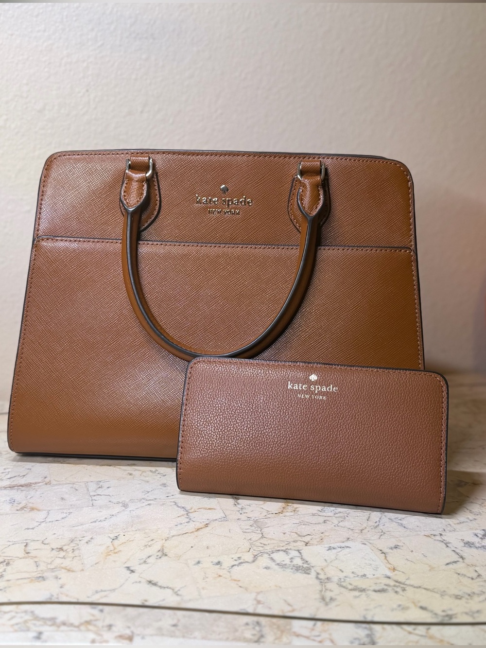 kate spade Brown leather satchel with matching wallet